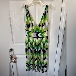 Maggy London Dress Womens 8 Petite Tank Stretch Knit V Neck Abstract 90s A Line